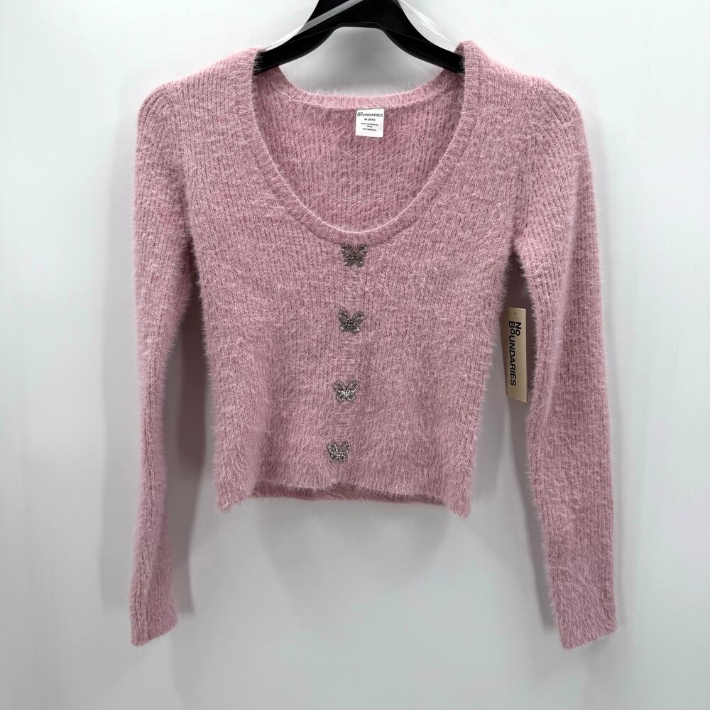 NWT No Boundaries Rhinestone Butterfly Cardigan Sweater in Size M